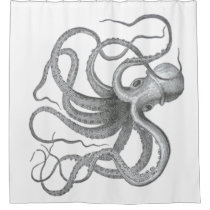 Nautical steampunk octopus Vintage beach kraken Shower Curtain