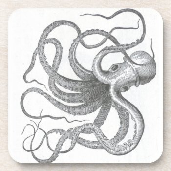 Nautical Steampunk Octopus Vintage Book Drawing Coaster by iBella at Zazzle