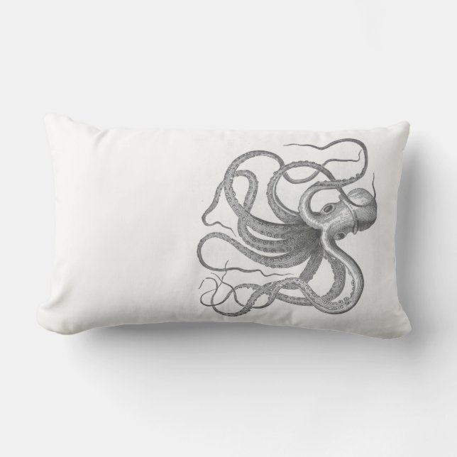 Nautical steampunk octopus Vintage book drawing Lumbar Pillow (Front)