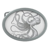Nautical steampunk octopus vintage book drawing oval belt buckle
