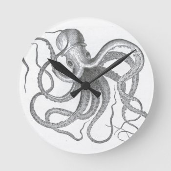 Nautical Steampunk Octopus Vintage Book Drawing Round Clock by iBella at Zazzle