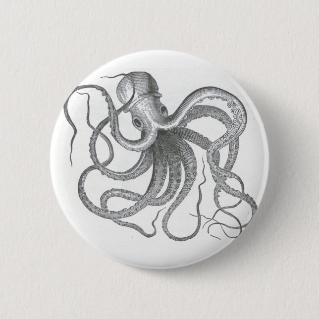 Nautical steampunk octopus vintage design pinback button (Front)
