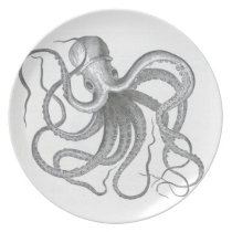 Nautical steampunk octopus vintage drawing dish