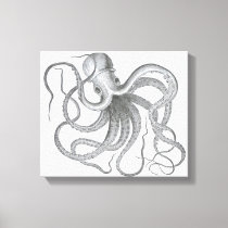 Nautical steampunk octopus vintage kraken drawing canvas print