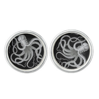 Nautical Steampunk Octopus Vintage Kraken Drawing Cufflinks