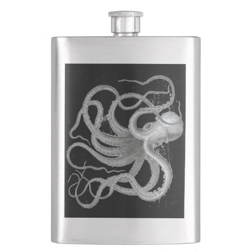 Nautical steampunk octopus Vintage kraken drawing  Flask