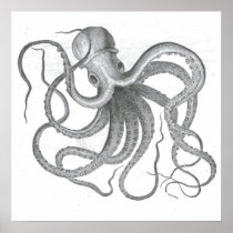 Nautical steampunk octopus vintage kraken drawing poster