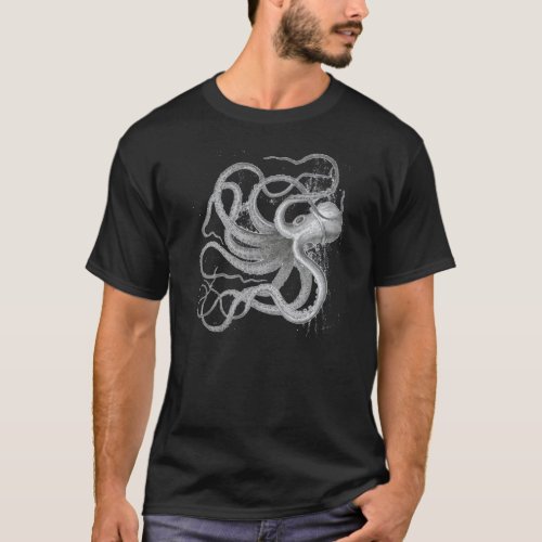 Nautical steampunk octopus Vintage kraken drawing T_Shirt