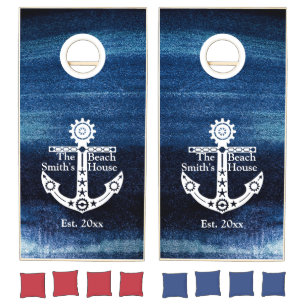 Nautical Steampunk Style White Anchor Personalized Cornhole Set