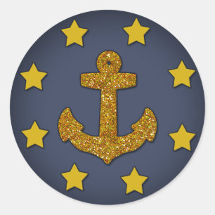 Nautical Sticker, Navy Blue, Gold Glitter Stars Classic Round Sticker