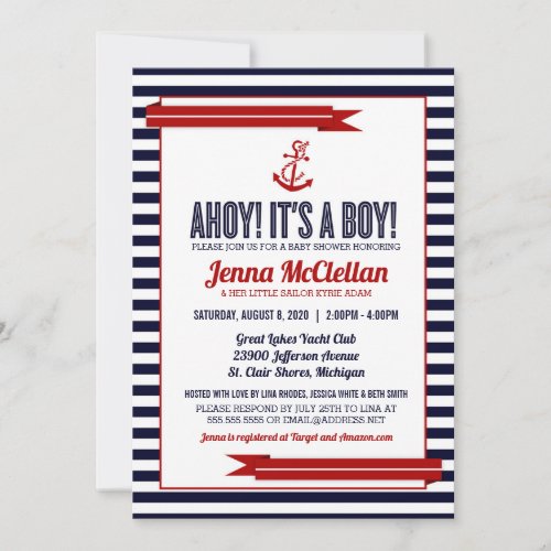 Nautical Stripe  Anchor Baby Shower Invitation