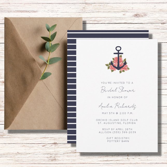 Nautical Stripe Anchor Bridal Shower  Invitation (Creator Uploaded)