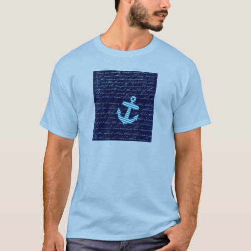 Nautical Stripe anchor handwriting design T_Shirt