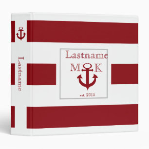 Nautical Stripe and Anchor Red Binder