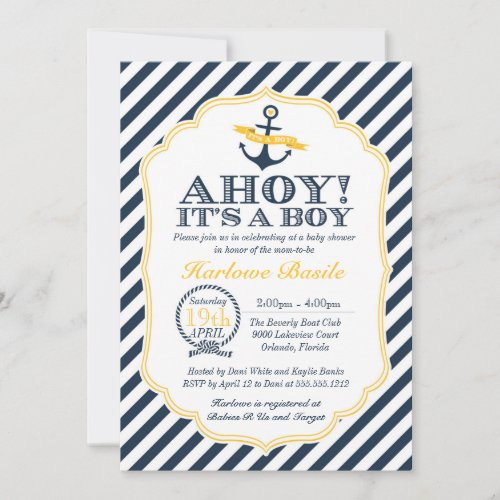 Nautical Stripe Baby Boy Shower Invitation