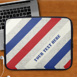 Nautical Stripe Laptop Sleeve<br><div class="desc">This bold nautical striped patterned laptop sleeve is ready for your personal text. Created in red,  white,  navy and gray with a stencil style font to compliment the look.. Choose your size in the dropdown menu.</div>