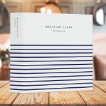 Nautical Stripe Navy Blue Stylish Trendy Modern 3 Ring Binder<br><div class="desc">A minimalist nautical stripe binder in navy blue on a crisp white background. The text can easily be customized for a design as unique as you are!</div>