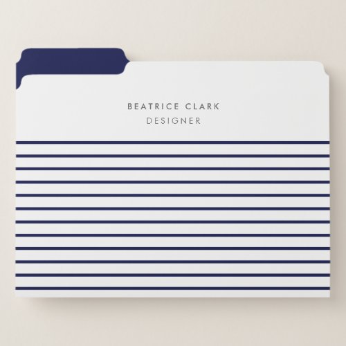 Nautical Stripe Navy Blue Stylish Trendy Modern File Folder