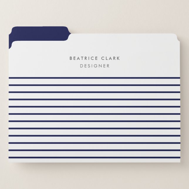 Nautical Stripe Navy Blue Stylish Trendy Modern File Folder (Front Left)