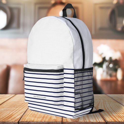 Nautical Stripe Navy Blue Stylish Trendy Modern Printed Backpack