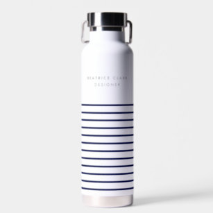 Nautical Stripe Navy Blue Stylish Trendy Modern Wa Water Bottle