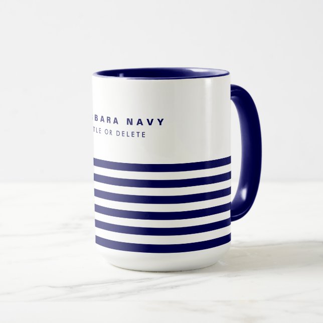 Nautical Stripe Navy Blue Trendy Stylish 6 Stripes Mug (Front Right)