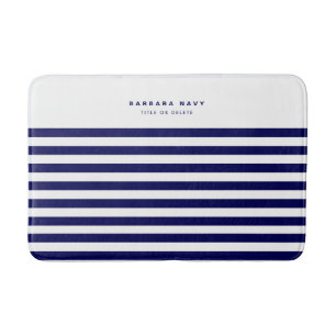Nautical Stripe Navy Blue Trendy Stylish 8 Stripes Bath Mat