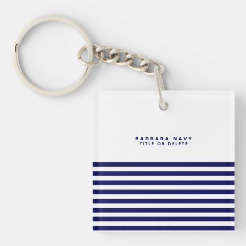 Nautical Stripe Navy Blue Trendy Stylish 8 Stripes Keychain