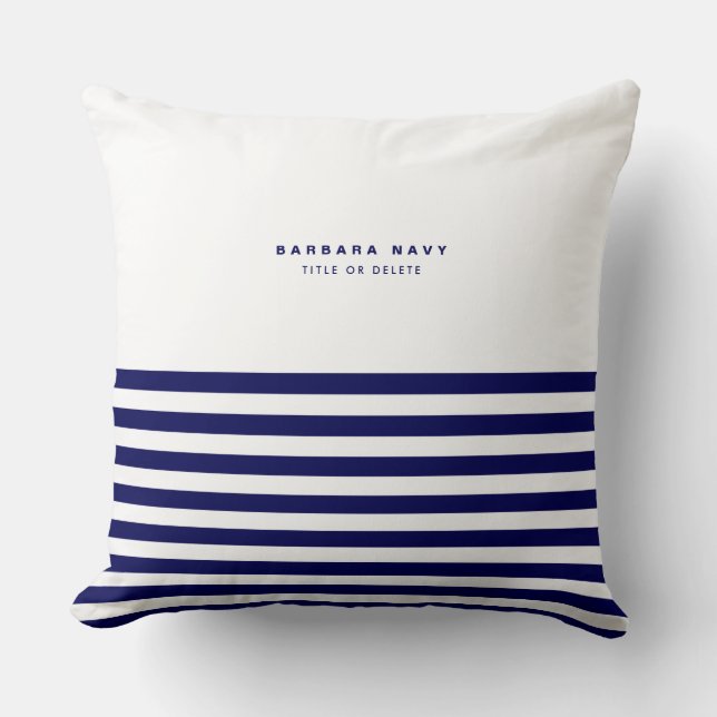 Nautical Stripe Navy Blue Trendy Stylish 8 Stripes Throw Pillow (Front)