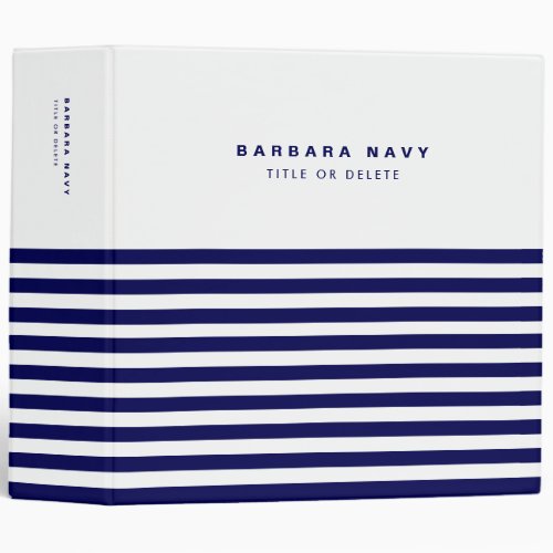 Nautical Stripe Navy Blue Trendy Stylish 9 Stripes 3 Ring Binder