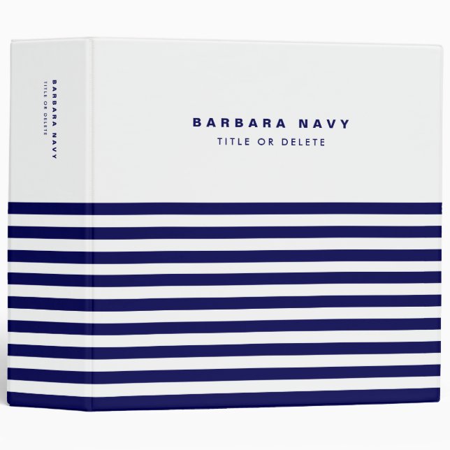 Nautical Stripe Navy Blue Trendy Stylish 9 Stripes 3 Ring Binder (Front/Spine)