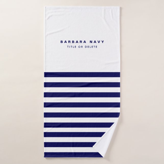 Nautical Stripe Navy Blue Trendy Stylish 9 Stripes Bath Towel (Bath Towel)