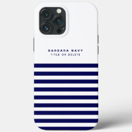 Nautical Stripe Navy Blue Trendy Stylish 9 Stripes iPhone 13 Pro Max Case