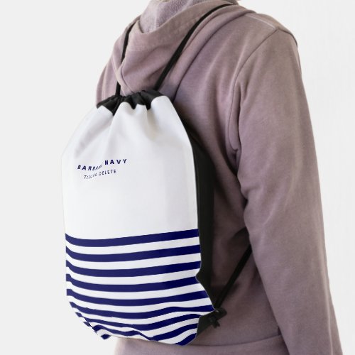 Nautical Stripe Navy Blue Trendy Stylish 9 Stripes Drawstring Bag