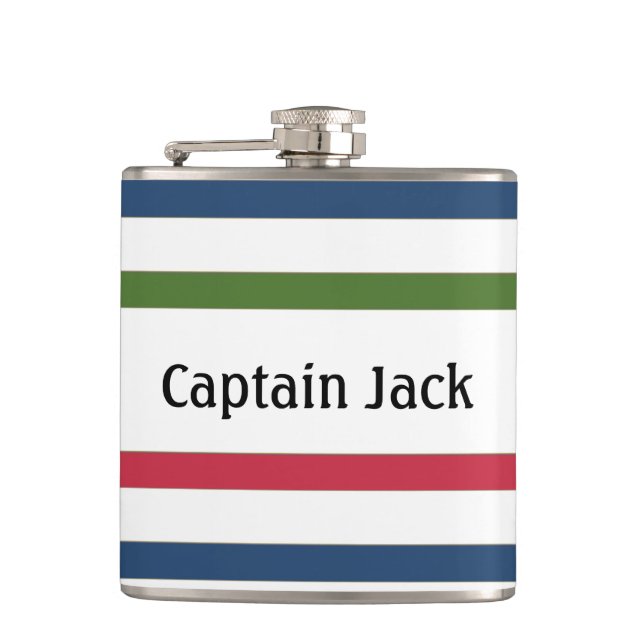 Nautical Stripe Personalized Vinyl Wrapped Flask (Front)