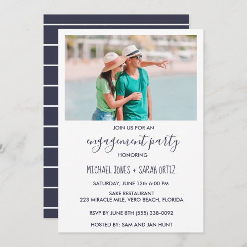 Nautical Stripe Photo Engagement Party  Invitation