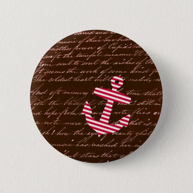 Nautical Stripe red anchor Button (Front)