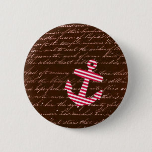 Nautical Stripe red anchor Button