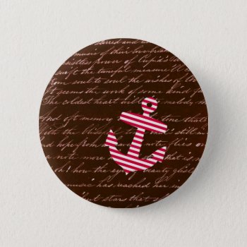 Nautical Stripe Red Anchor Button by inspirationzstore at Zazzle