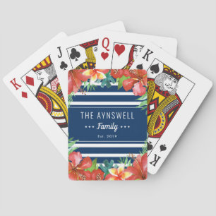 Nautical Stripe Tropical Floral Family Poker Cards