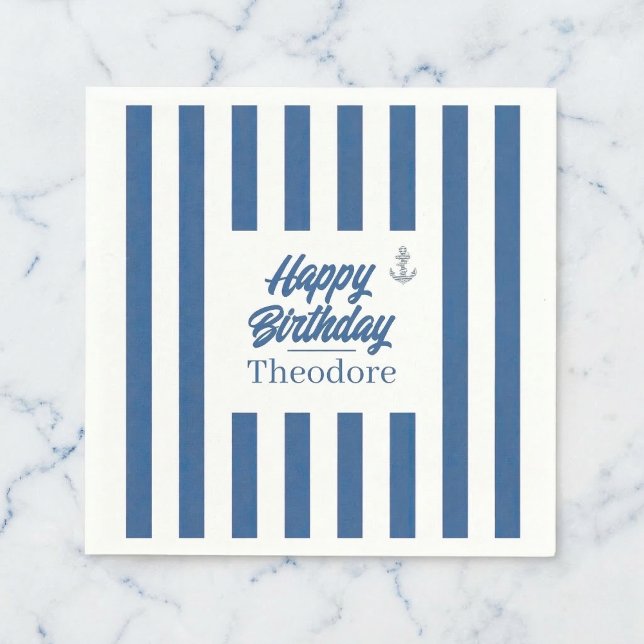 Nautical Striped Anchor Birthday Napkins (Perfect for your nautical theme.)