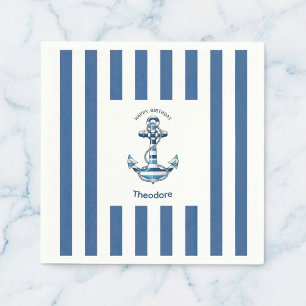 Nautical Striped Anchor Birthday Napkins