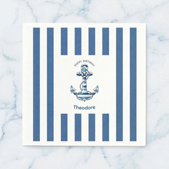 Nautical Striped Anchor Birthday Napkins (Classic look for your guests)