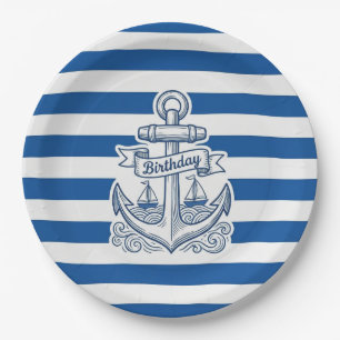 Nautical Striped Anchor Birthday Paper Plates