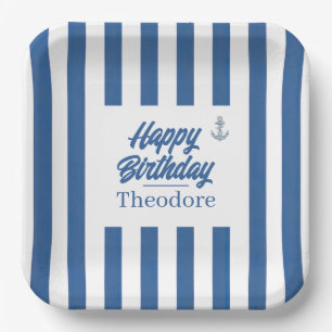 Nautical Striped Anchor Birthday Paper Plates