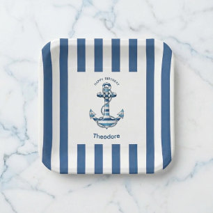Nautical Striped Anchor Birthday Paper Plates