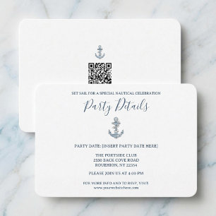 Nautical Striped Anchor Birthday Party QR Code RSVP Card