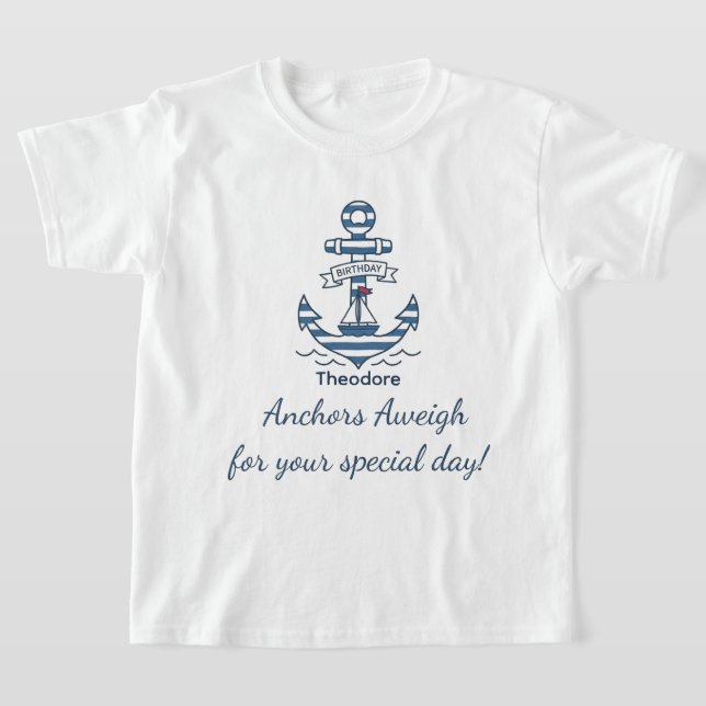 Nautical Striped Anchor Birthday T-Shirt (Laydown)