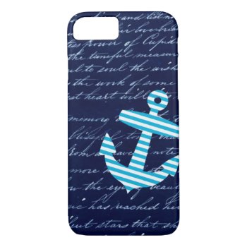 Nautical Striped Blue Anchor Iphone 7 Case by inspirationzstore at Zazzle