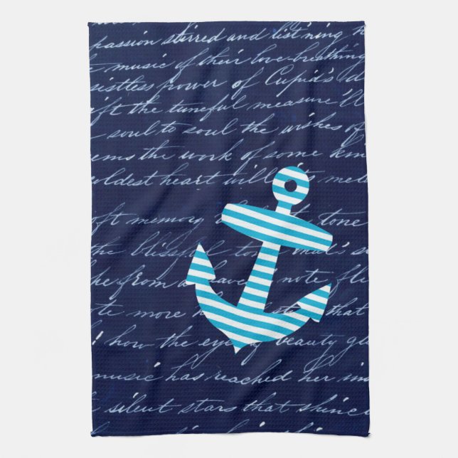 Nautical Striped blue anchor kitchen towel (Vertical)